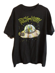 Rick and Morty ADULT SWIM Men’s Black T-shirt Spaceship Ripple Junction 2XL