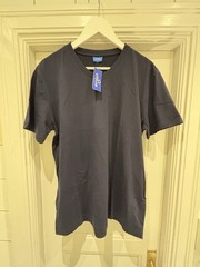 City Lab Shirt Men Large Short Sleeve V-Neck Basic Blue Stretch Slim Fit Adult