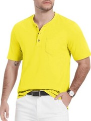MAGCOMSEN Men’s Henley Shirts Short Sleeve Pocket Tee Shirts Yellow Size S