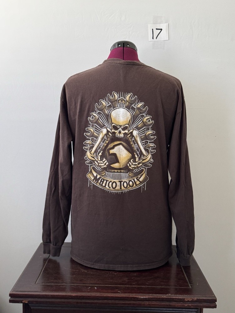 Matco Tools Skull Wrench Graphic Long Sleeve T Shirt Brown Large