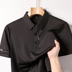 New Men’s Business Casual Short Sleeved Shirt with Badge Solid Color Polo Shirt