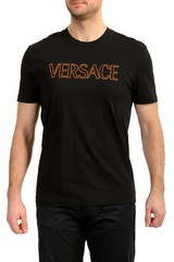 Versace Men’s Black Logo Embroidered Crewneck Short Sleeve T-Shirt US 2XL IT 56