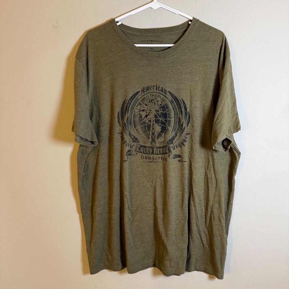 Lucky Brand Mens XXL Olive Green Heathered American To The Core Graphic T-Shirt