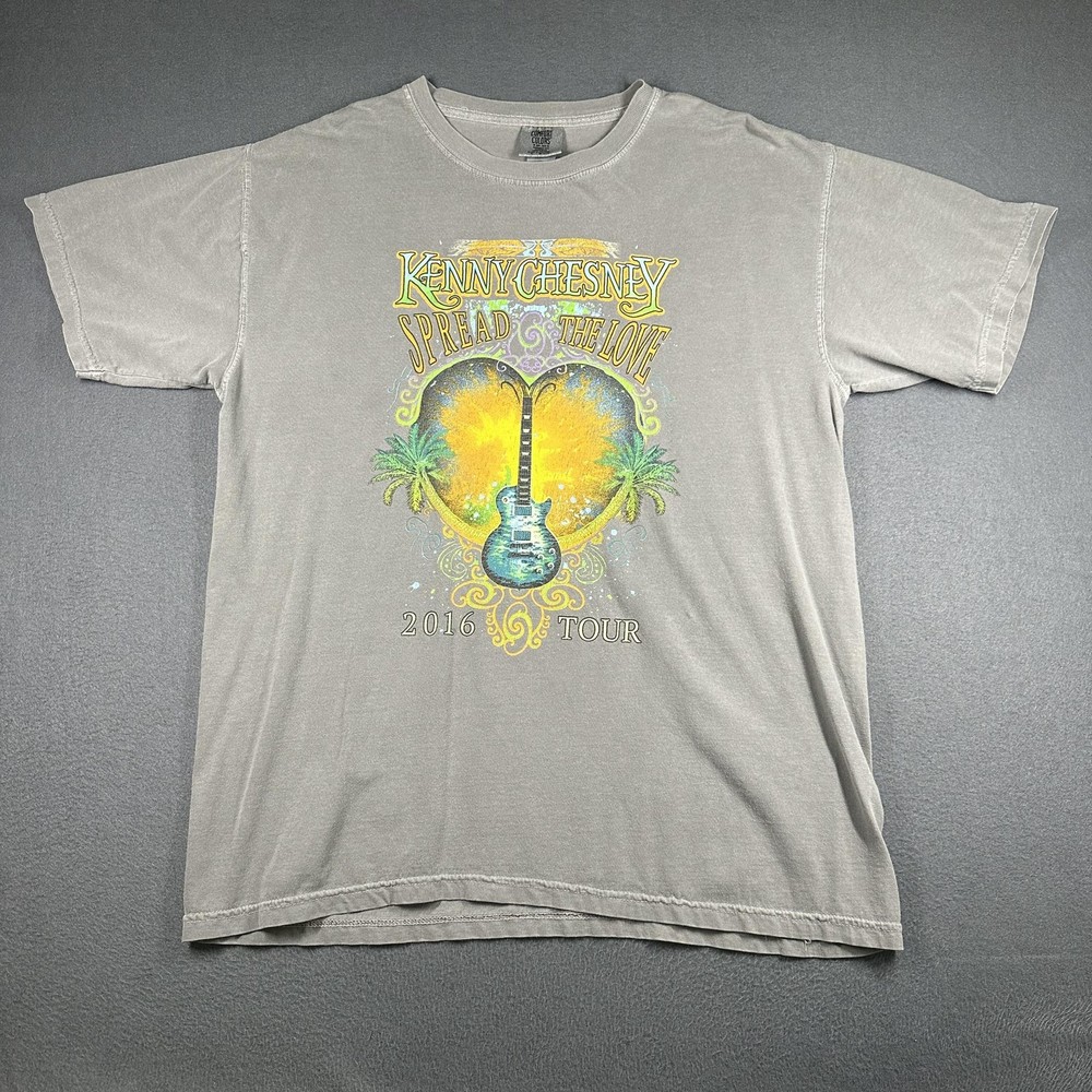 Kenny Chesney Spread The Love 2016 Tour Tee Men Large Gray Comfort Colors Shirt