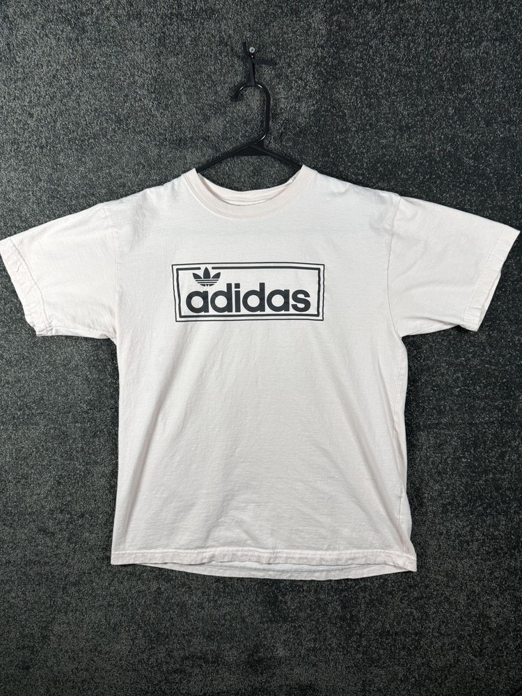 Adidas Originals Shirt Mens Medium White Trefoil Box Logo Graphic Sports Tee