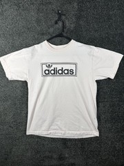 Adidas Originals Shirt Mens Medium White Trefoil Box Logo Graphic Sports Tee
