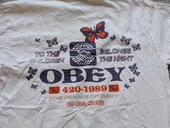 OBEY Long Sleeve Shirt Mens Medium White Butterfly 420 Graphic Tee Back Print