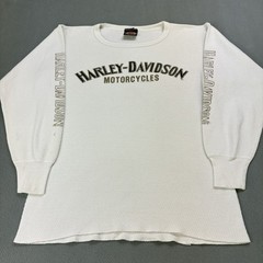 Vintage 90s Harley Davidson Thermal Long Sleeve Shirt XL White (Fits Smaller)