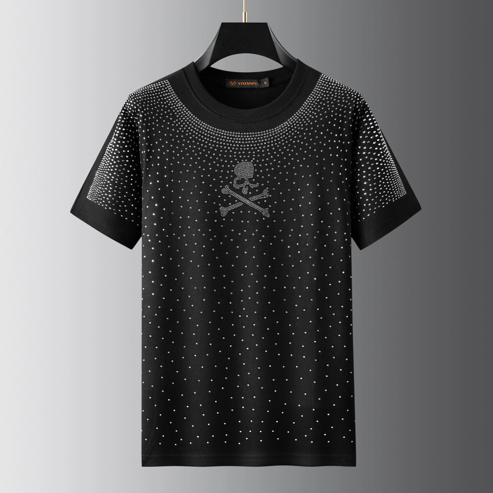 New Fashion Skull Trend Rhinestone Summer Short Sleeve Luxury Men T-Shirt