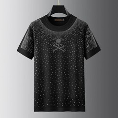 New Fashion Skull Trend Rhinestone Summer Short Sleeve Luxury Men T-Shirt