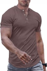 Men’s Muscle Slim Henley Shirts Crewneck T-Shirt Gym Workout Athletic Shirt Tees