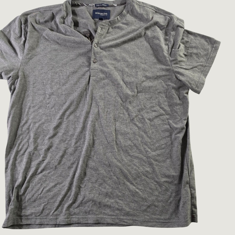 Jachs New York Chelsea Henley Mens XL Gray Short Sleeve Button Neck T-Shirt