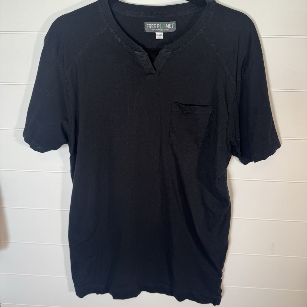 Free Planet Black Pocket T Shirt Men’s XL Organic Cotton Short Sleeve Casual