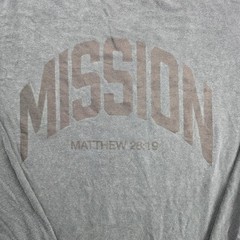Comfort Colors Graphic Shirt Mens Medium Grey Mission Matthew 28:19 Long Sleeve