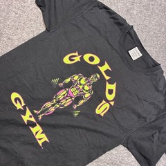 Vintage Gold’s Gym Graphic T-Shirt Men Medium Black Neon Pink Yellow Bodybuilder