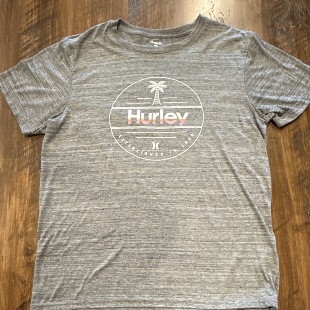 Hurley Men’s Gray Graphic Logo Cotton Crew Neck Short Sleeve T-Shirt, Size L