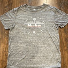 Hurley Men’s Gray Graphic Logo Cotton Crew Neck Short Sleeve T-Shirt, Size L