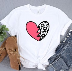 Heart Shirt, Leopard Pattern T-Shirt, Love Tee, Gift for her, Valentines Day Tee