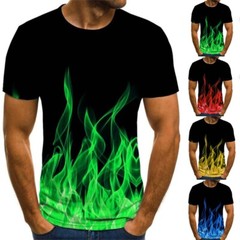 Men Short Sleeve O-Neck T-Shirt Flame 3D Graphic Print Funny Slim Top Streetwear