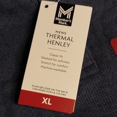 Members Mark Thermal Henley Mens XL Long Sleeve Waffle Knit Shirt Blue NWT
