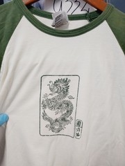 Vtg Dragon 3/4 Sleeve Art Shirt Asia Japan Size L Cotton Bleach Spots Wear A53