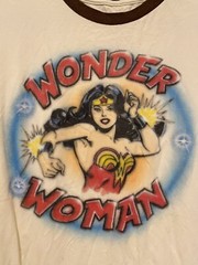 Wonder Woman Airbrush Graphic Ringer Shirt Plus Size DC Comics Beige Brown 2XL