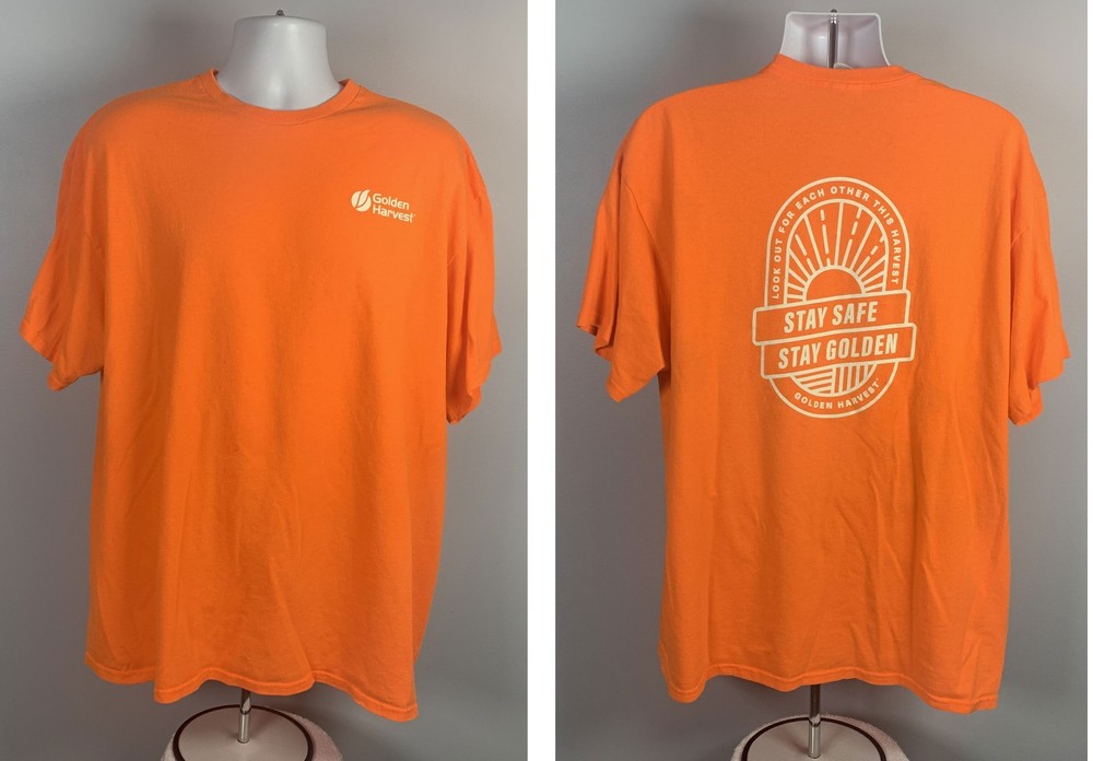 Golden Harvest Stay Safe Corn Soybean Seed Farming T Shirt Mens 2XL Orange 50/50