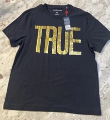 True Religion Men’s Black Gold Metallic Graphic Logo T-Shirt Cotton Knit