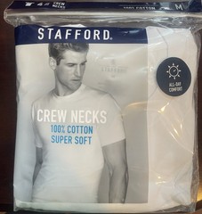 Stafford 4-Pk Men’s Medium Ultra Soft 100% Cotton Crew Neck T-Shirt White