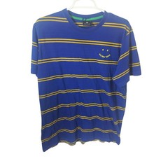 PS Paul Smith Mens Striped Smiley Face Logo T-Shirt Blue Yellow Large