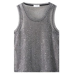 Mens Mesh Tank Top Glitter Muscle Tank Vacation Clothing Slight Stretch Clubwear