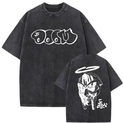 MF DOOM Washed Black Graphic T Shirt Hip Hop Rap Streetwear Unisex