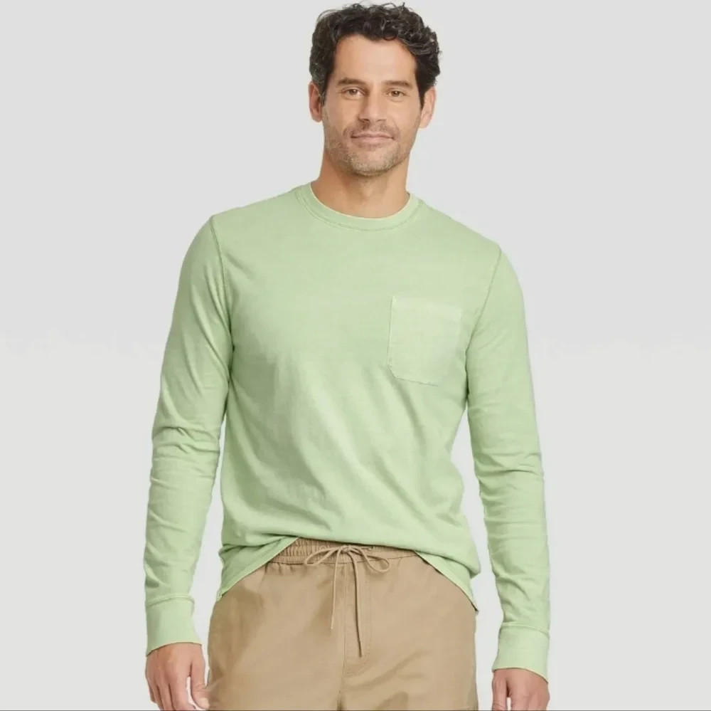 Goodfellow Sage Green Long Sleeve Men’s Tee Size L NEW 100% Cotton