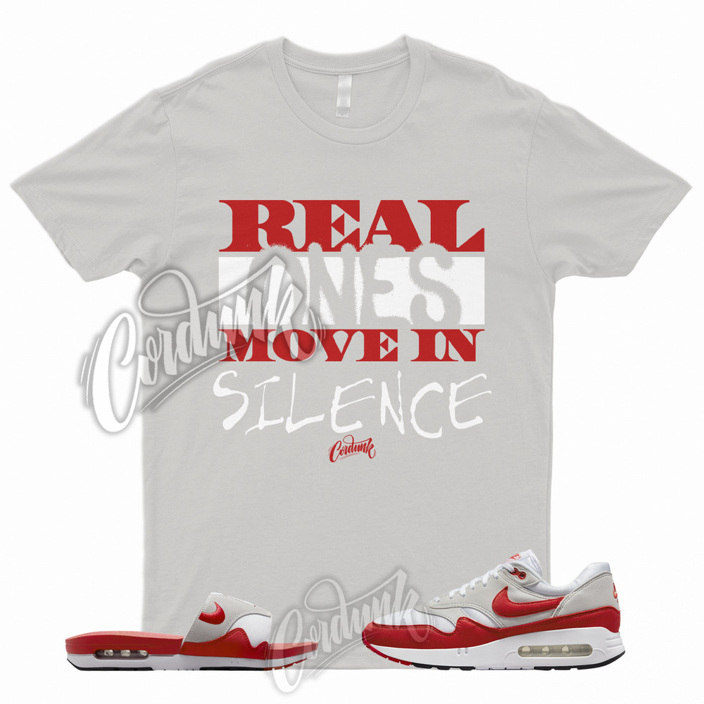 R1 T Shirt to Match Air Max 1 ’86 OG Big Bubble University Red Slide Sport Grey