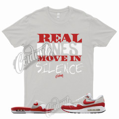 R1 T Shirt to Match Air Max 1 ’86 OG Big Bubble University Red Slide Sport Grey