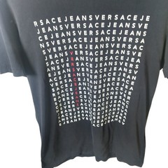 Versace Jeans Mens Black Wavy Typography Logo Graphic T-Shirt Medium B3GMA752