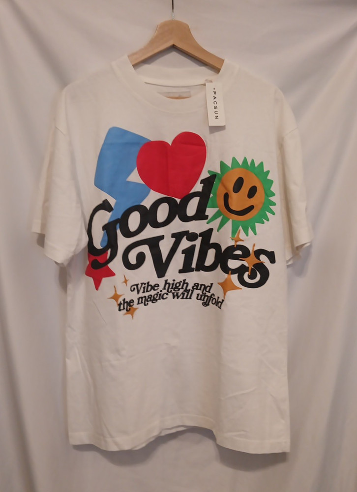 PacSun Good Vibes Puff Oversized T-Shirt Men Medium White Crewneck