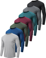 MLYENX Men Long Sleeve Shirts UPF50 Quick Dry Workout 7 Pack