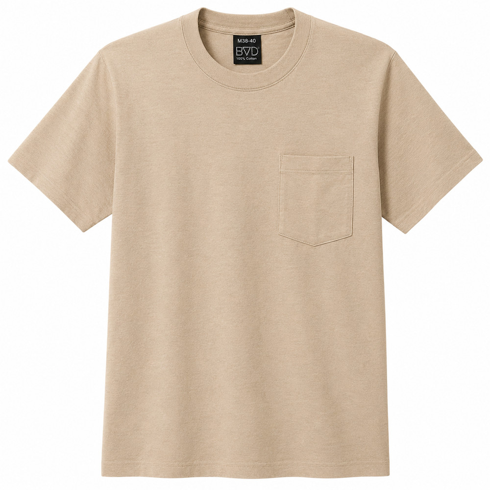 BVD Men’s Beige Tan Pocket T-Shirt Size M 38-40 100% Cotton Made USA