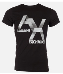 ARMANI EXCHANGE Black Silver AX LOGO Short Sleeve Slim Fit Designer T-shirt NWT