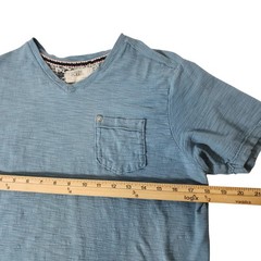 Free Planet Mens V-Neck Pocket Tee Faded Blue Slub Knit 100% Cotton Large