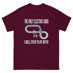 SLOT CAR T SHIRT ANTI EV ELECTRIC CARS AFX TYCO THUNDER JET AURORA
