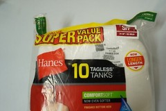 Men’s Hanes 10 Tagless Tanks T-Shirt – White Longer Length
