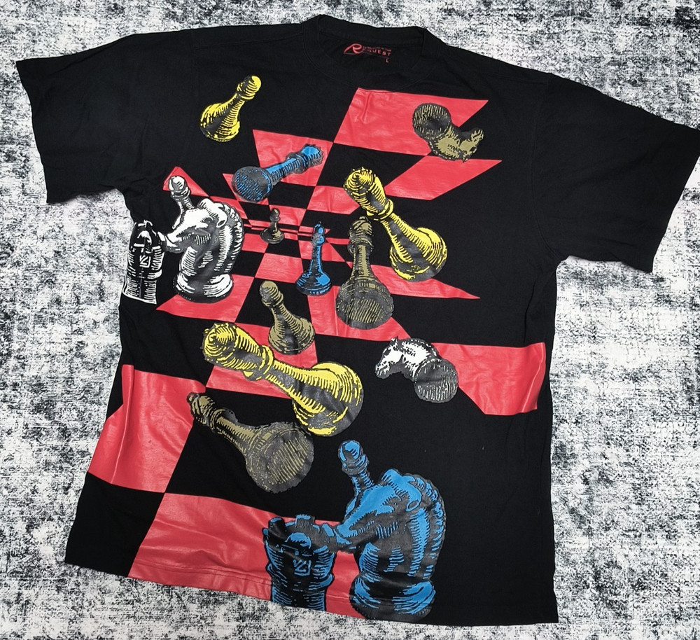 Chess Pieces Request Adult Size Large Vinyl Print T-Shirt Rare