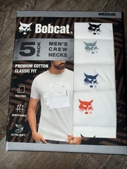 Bobcat ~ Mens 5-Pack T-Shirts Crew Neck White Cotton Blend Cat Logo ~ M (36-38)