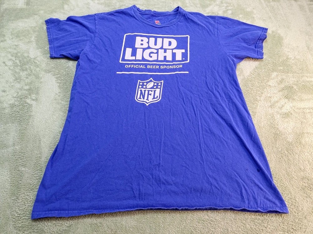 Bud Light Beer Official NFL Sponsor Mens Blue Short Sleeve T-Shirt Size XL