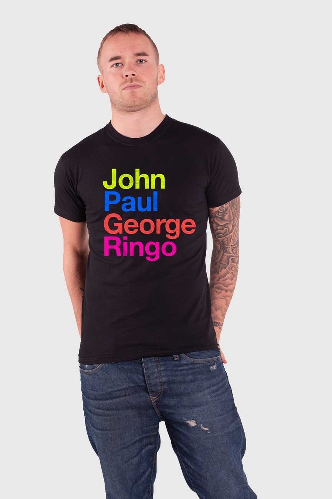 The Beatles T Shirt John Paul George Ringo Suit Colours Official Mens New Black