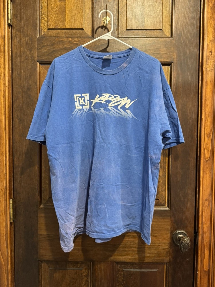 Y2k KREW Skateboard Brand Tee Shirt Skater Blue Faded Graffiti Art Spray Logo
