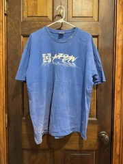 Y2k KREW Skateboard Brand Tee Shirt Skater Blue Faded Graffiti Art Spray Logo