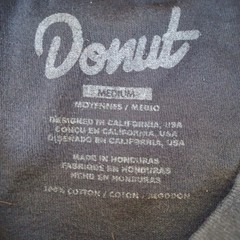 Donut Brand T-Shirt Black M Script Logo Graphic Front Back Hem Tag Distressed